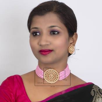 Sukkhi Classic Gold Plated Pastel Pink & White Pearl Choker Necklace Set for Women 4