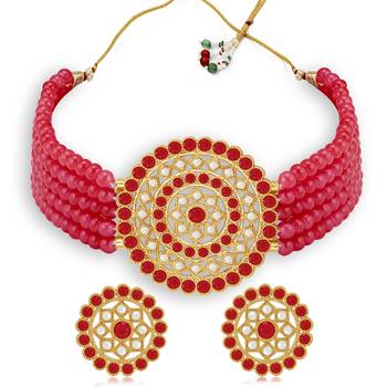 Sukkhi Eye Catchy Gold Plated Red & White Pearl Choker Necklace Set for Women 1