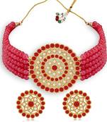 Sukkhi Eye Catchy Gold Plated Red & White Pearl Choker Necklace Set for Women