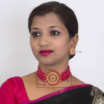 Sukkhi Eye Catchy Gold Plated Red & White Pearl Choker Necklace Set for Women 4