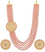 Sukkhi Trendy Gold Plated Baby Pink Pearl Long Haram Necklace Set for Women