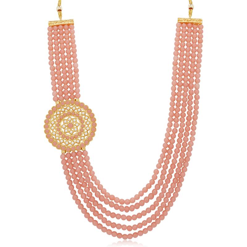 Sukkhi Trendy Gold Plated Baby Pink Pearl Long Haram Necklace Set for Women