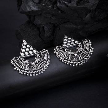 Sukkhi Gleaming Oxidised Peacock Chandbali Earring for Women 2
