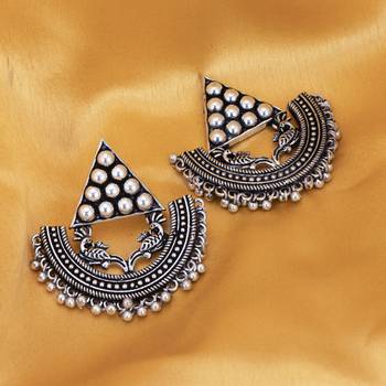 Sukkhi Gleaming Oxidised Peacock Chandbali Earring for Women 3