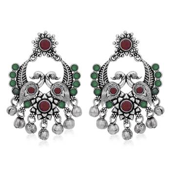 Sukkhi Classic Oxidised Floral Peacock Chandbali Earring for Women 1