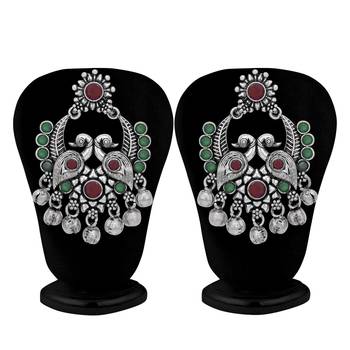 Sukkhi Classic Oxidised Floral Peacock Chandbali Earring for Women 4