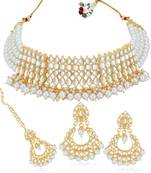 Sukkhi Stunning Kundan Gold Plated Pearl Choker Necklace Set for Women
