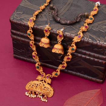 Sukkhi Adorable Gold Plated Temple Jewellery Goddess Long Haram Necklace Set for Women 1