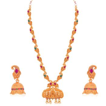 Sukkhi Adorable Gold Plated Temple Jewellery Goddess Long Haram Necklace Set for Women 3
