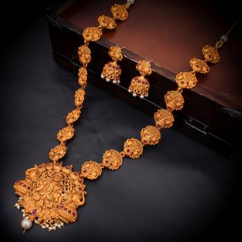 Sukkhi Classic Gold Plated Temple Jewellery Goddess Long Haram Necklace Set for Women 2