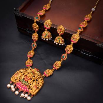 Sukkhi Exclusive Gold Plated Temple Jewellery Goddess Long Haram Necklace Set for Women 2