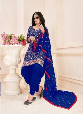 Blue embroidered cotton silk salwar 3