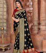 Black woven banarasi saree with blouse
