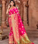 Pink woven banarasi saree with blouse