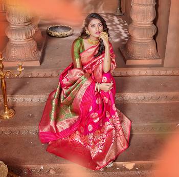 Pink woven banarasi saree with blouse 2