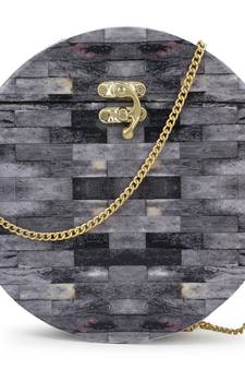 Anekaant Gala Grey & Black Wood & Resin Printed Box Clutch