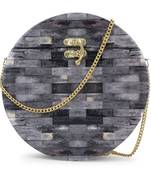 Anekaant Gala Grey & Black Wood & Resin Printed Box Clutch