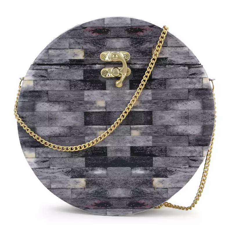 Anekaant Gala Grey & Black Wood & Resin Printed Box Clutch