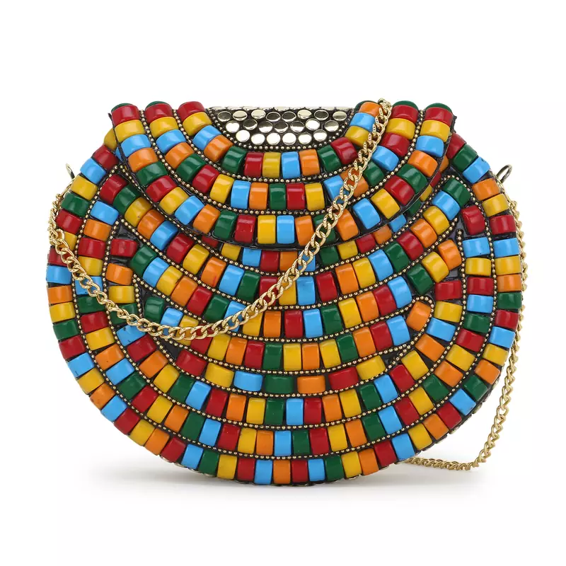 Anekaant Jewel Gold & Multi Metal Mosiac Box Clutch
