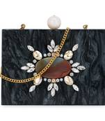 Anekaant Marble Black & Multi Wooden & Resin Marble Box Clutch