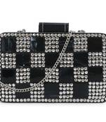 Anekaant Marble Black & Silver Metal & Fabric Checked Box Clutch