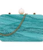 Anekaant Marble Turquoise & Wooden Wood & Resin Marble Box Clutch