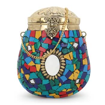 Anekaant Cask Multi & Gold Metal Mosiac Foldover Clutch 1