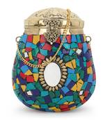 Anekaant Cask Multi & Gold Metal Mosiac Foldover Clutch