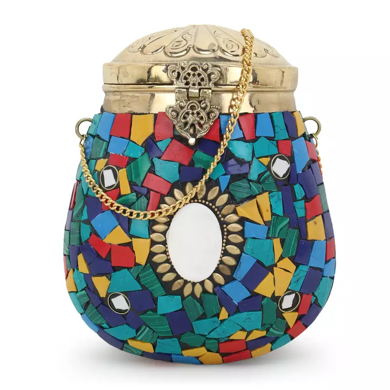 Anekaant Cask Multi & Gold Metal Mosiac Foldover Clutch
