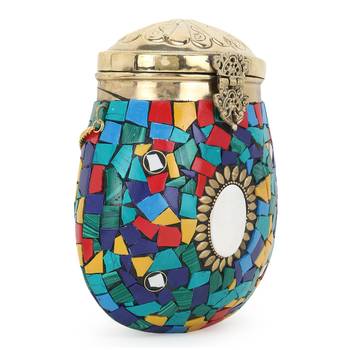 Anekaant Cask Multi & Gold Metal Mosiac Foldover Clutch 2