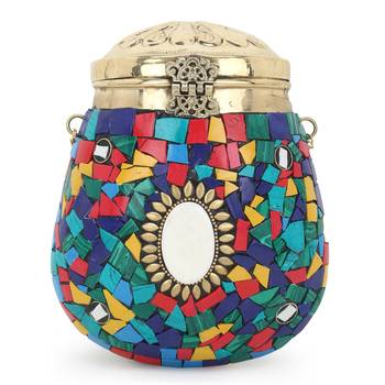 Anekaant Cask Multi & Gold Metal Mosiac Foldover Clutch 3