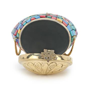 Anekaant Cask Multi & Gold Metal Mosiac Foldover Clutch 4