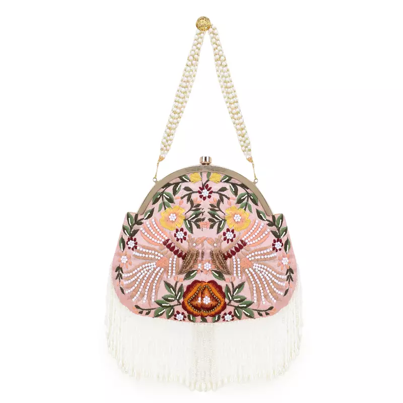 Anekaant Pochette Peach & Multi Faux Silk Embellished & Embroidered Purse Clutch