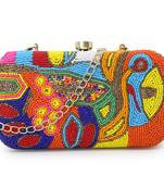 Anekaant Adorn Gold & Multi Faux Silk Embellished & Embroidered Box Clutch