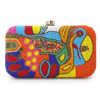 Adorn Gold & Multi Faux Silk Embellished & Embroidered Box Clutch 3