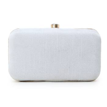 Adorn White & Gold Faux Silk Embellished Pearl Work Box Clutch 3