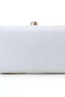 Adorn White & Gold Faux Silk Embellished Pearl Work Box Clutch