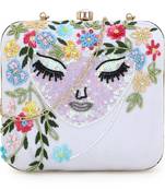 Anekaant Vista White & Multi Faux Silk Sequined & Embellished Box Clutch