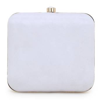 Anekaant Vista White & Multi Faux Silk Sequined & Embellished Box Clutch 3