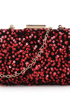 Anekaant Quill Black & Red Velvet Sequined Box Clutch