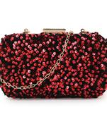Anekaant Quill Black & Red Velvet Sequined Box Clutch