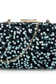 Anekaant Quill Black & Blue Velvet Sequined Box Clutch