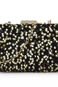 Anekaant Quill Black & Gold Velvet Sequined Box Clutch