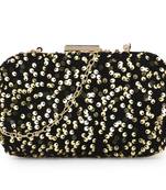 Anekaant Quill Black & Gold Velvet Sequined Box Clutch