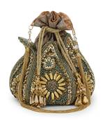 Anekaant Lotus Green & Gold Faux Silk Embellished Potli