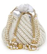 Anekaant Lotus White & Gold Faux Silk Embellished Potli