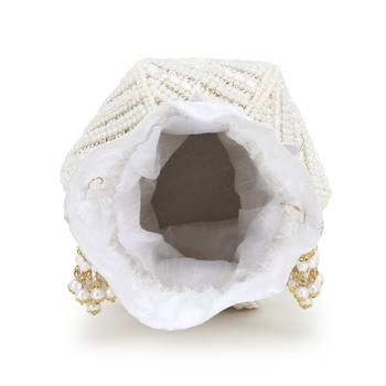 Anekaant Lotus White & Gold Faux Silk Embellished Potli 4