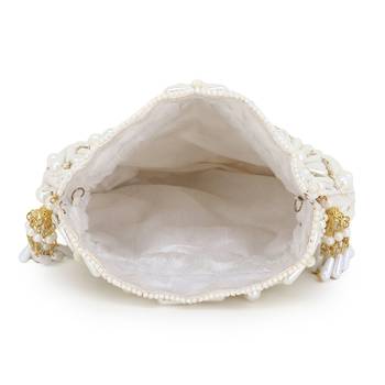 Anekaant Dangle White & Gold Faux Silk Embellished Potli 4