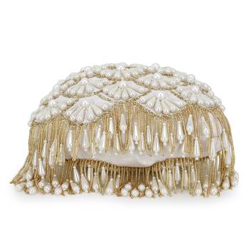 Anekaant Dangle White & Gold Faux Silk Embellished Potli 5