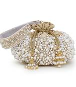 Anekaant Dangle Nude & Pearl Faux Silk Embellished Potli